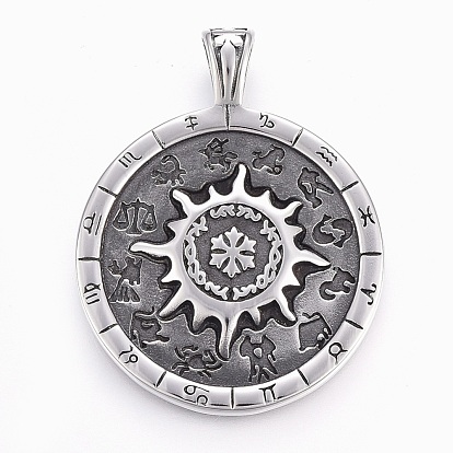 304 Stainless Steel Big Pendants, Flat Round with Constellation