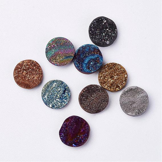 Electroplated Natural Druzy Agate Cabochons, Flat Round