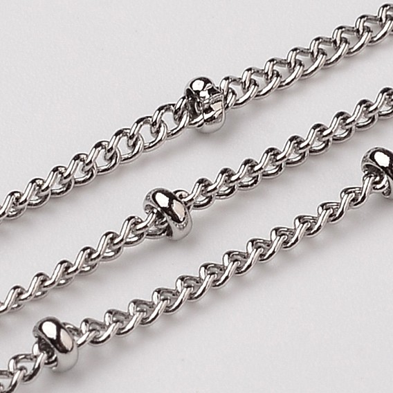 304 Stainless Steel Twisted Chains, Soldered, Satellite Chains, with Rondelle Beads, 2mm