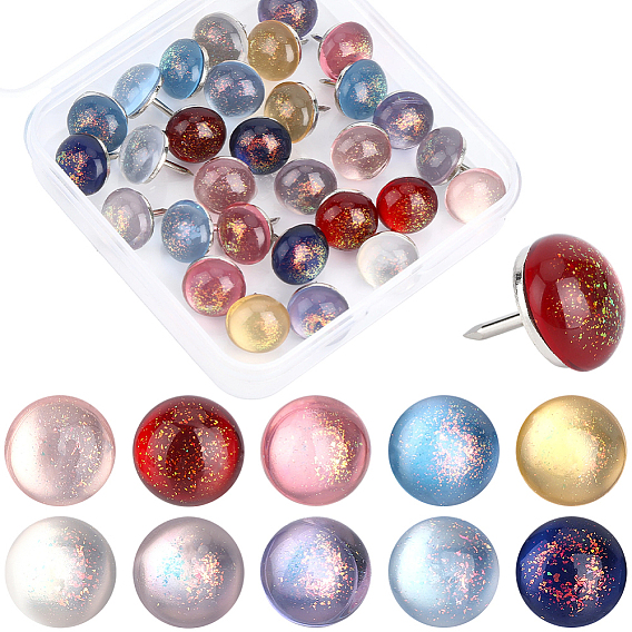 30 шт. 10 цвета железные канцелярские кнопки, полукруглый, с использованием смолы и золотой фольги