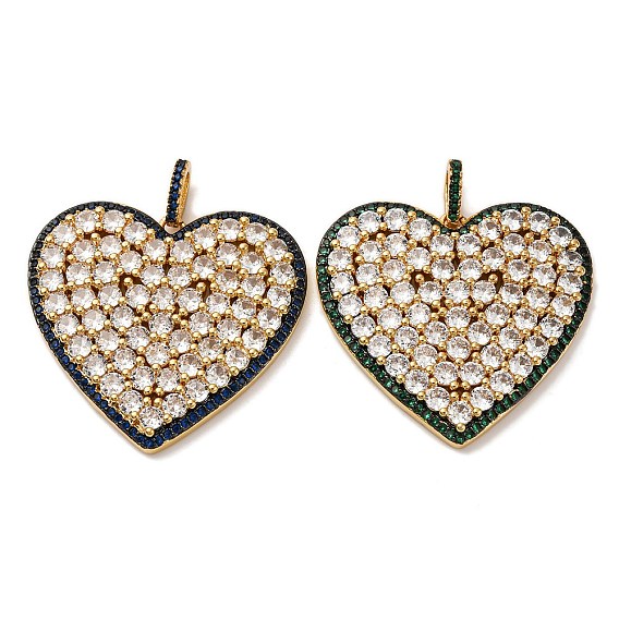 Латунные микро проложить кубического циркония подвески, сердце прелести, стойки покрытие, прочное покрытие, без кадмия и без свинца, реальный 18 k позолоченный