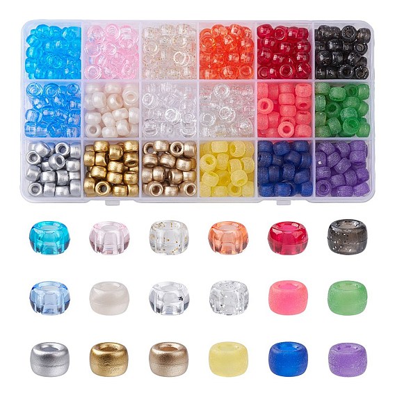 540Pcs 18 Colors Plastic Beads, Barrel