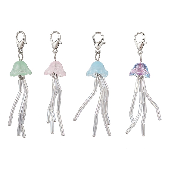 Подвесные украшения из стекла и медуз в технике лэмпворк, с карабин-лобстерами 