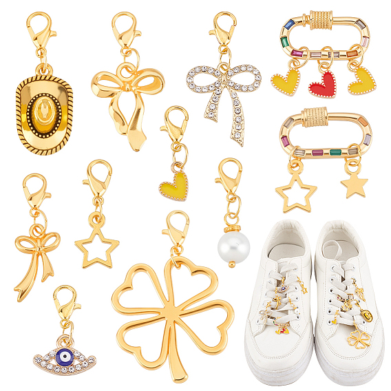 11шт. подвески для обуви из сплава, с карабин-лобстерами , разнообразные