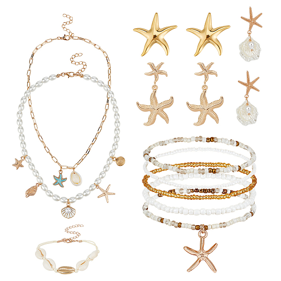Jewelry Sets for Women, including Stretch Anklets Sets, Double Layer Necklaces, Stud Earrings, Starfish