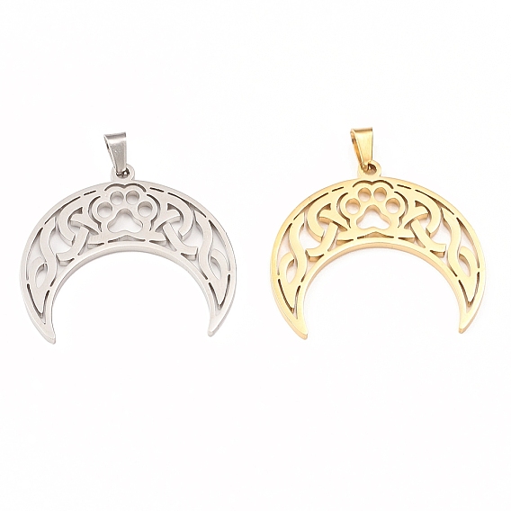 304 из нержавеющей стали полые подвески, двойной рог/полумесяц с подвеской в виде кошачьей лапы