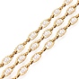 304 Stainless Steel Eye Shape Link Chains, with ABS Imitation Pearl, Soldered, with Spool, Real 18K Gold Plated, Ion Plating(IP), Long-Lasting Plated
