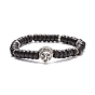 Coconut Shell Beaded Stretch Bracelet with Alloy Lion for Women