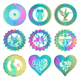 9 шт. 9 стили 201 соединительные элементы/звенья из нержавеющей стали, кольцо с полой птицей, гравированные металлические украшения, для самодельных ветряных вертушек