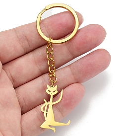 304 Stainless Steel Cute Kung Fu Cat Keychains