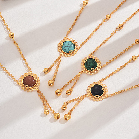 Vintage Classic Elegant Brass Pave Gemstone Fashion European Flower Lariat Necklaces, Real 18K Gold Plated