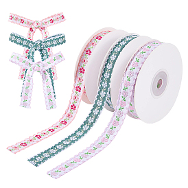 3Rollen 3 Stile Polyesterbänder, Blume, für Geschenk-Verpackung