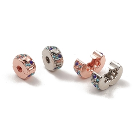 Alloy European Clasps, with Colorful Rhinestone, Flat Round