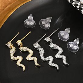 Серьги-гвоздики из латунного микро-паве, с s 925 штырями стерлингового серебра, змея