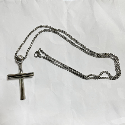 304 Stainless Steel Cross Pendant Necklaces, with Box Chains and Cardboard Boxes