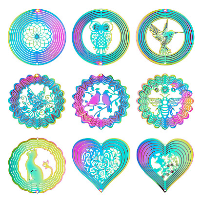 9 шт. 9 стили 201 соединительные элементы/звенья из нержавеющей стали, кольцо с полой птицей, гравированные металлические украшения, для самодельных ветряных вертушек