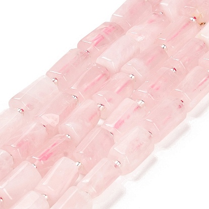 Natural Rose Quartz Beads Strands, with Seed Beads, Faceted Column