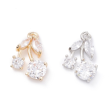 Rack Plating Brass Cubic Zirconia Charms, Long-Lasting Plated, Cherry