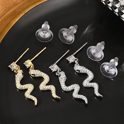 Серьги-гвоздики из латунного микро-паве, с s 925 штырями стерлингового серебра, змея