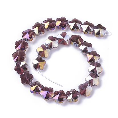 Electroplate Glass Beads Strands, Faceted, Flower, AB Color Plated