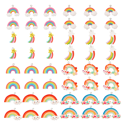 48 шт 8 стили подвески из непрозрачной смолы, очарование радуги и метеора, с платиновыми тоновыми железными петлями