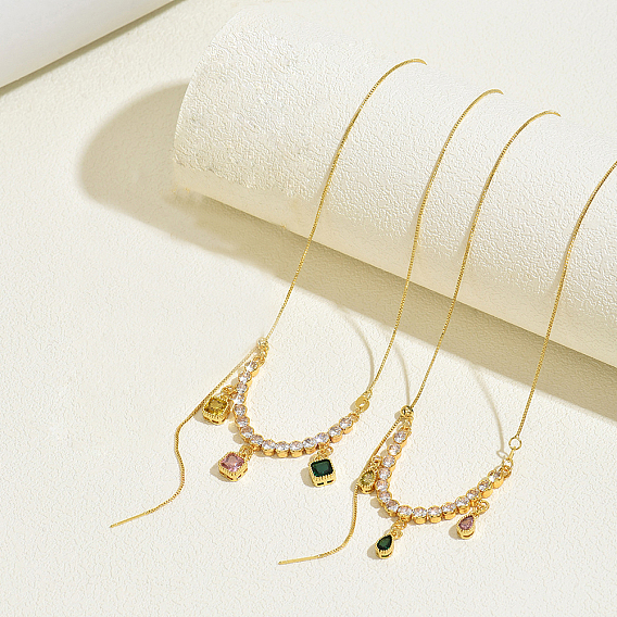 Регулируемый слайдер элегантные латунные цветные кубические циркониевые подвески ожерелья для женщин, золотые