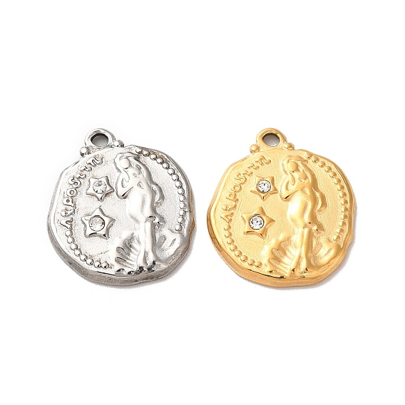 304 подвески из нержавеющей стали, с кристально горный хрусталь, плоский круглый с подвесками русалки