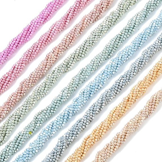 Hebras de cuentas de vidrio bicono galvanizadas, de piedras preciosas de imitación, color de ab chapado, facetados, teñido