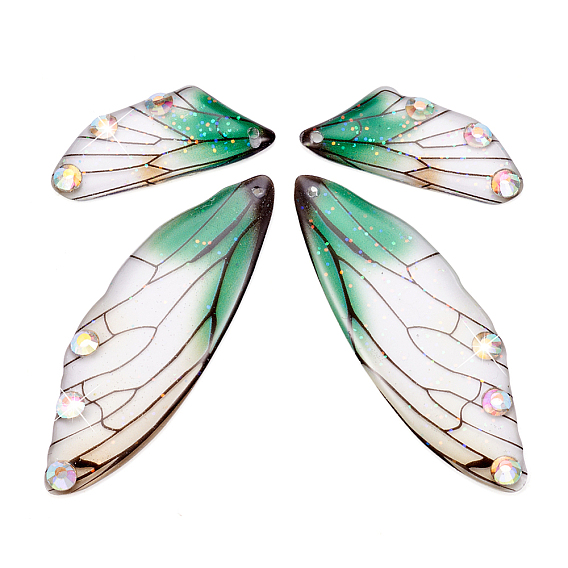 Набор подвесок из прозрачной смолы со стразами, с блеском порошок, крыло