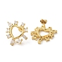 Hollow Heart Rack Plating Brass Stud Earrings, with Clear Cubic Zirconia, Lead Free & Cadmium Free