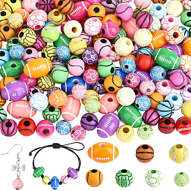 175шт. 7 стили, спортивная тематика, непрозрачные акриловые бусины, разнообразные