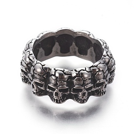 Retro 304 Stainless Steel Finger Rings, Wide Band Rings, Skull