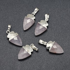 Natural Rose Quartz Pendants, Long-Lasting Plated, with Silver Brass Findings, Faceted, Arrow