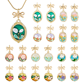20 шт. 10 стили подвески из сплава с цветочной тематикой и эмалью, плоские круглые и овальные