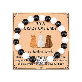 Natural Chalcedony Gemstone Cat Bracelet