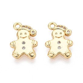 Подвески из латуни с прозрачным фианитом, очаровательные пряничные человечки, без никеля 