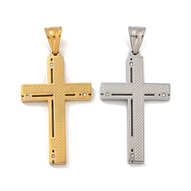 304 Stainless Steel Pendants, with Crystal Rhinestones, Cross Charm