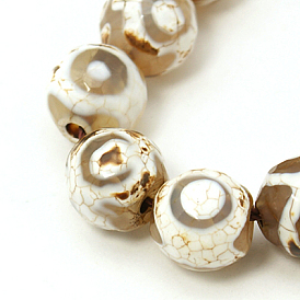 Tibetan Style 3-Eye dZi Beads, Natural Agate, Dyed, Faceted, Round
