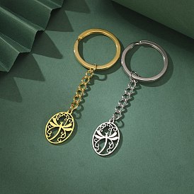 304 Stainless Steel Keychain, Oval-Shaped Dragonfly