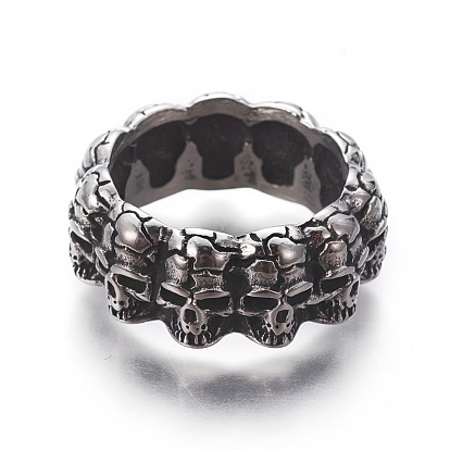 Retro 304 Stainless Steel Finger Rings, Wide Band Rings, Skull