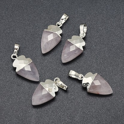 Natural Rose Quartz Pendants, Long-Lasting Plated, with Silver Brass Findings, Faceted, Arrow