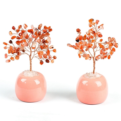 Natural Gemstone Chips Fortune Tree Display Decorations, with Copper Wire, Feng Shui Energy Stone Gift for Home Office Desktop