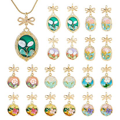 20 шт. 10 стили подвески из сплава с цветочной тематикой и эмалью, плоские круглые и овальные