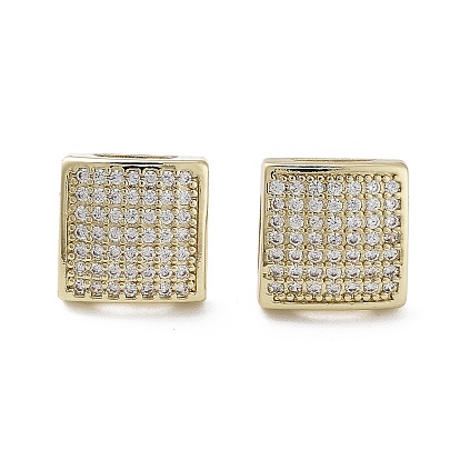 Square Brass Micro Pave Cubic Zirconia Stud Earrings, Long-Lasting Plated