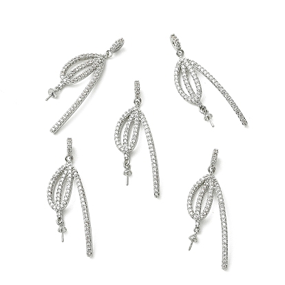 Shegrace Messing-Anhänger mit Mikropavé-Zirkonia, Blatt Charme, für die Hälfte gebohrt Perlen, cadmiumfrei und bleifrei und nickelfrei