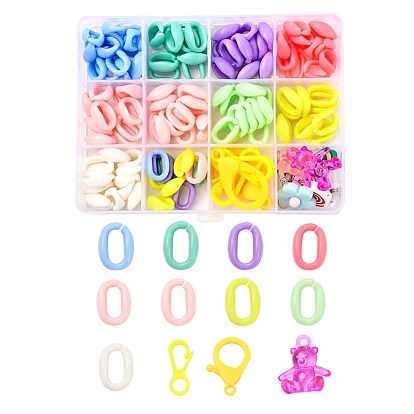DIY Glasses/Mask Chains Making Kits, 110Pcs Acrylic Linking Rings, Flower & Bear Resin Pendants and Polymer Clay Charms, Plastic Lobster Claw Clasps, Silicone EyeGlass Holders, Iron Jump Rings,