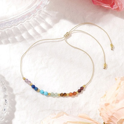 Регулируемые браслеты из натуральных смешанных драгоценных камней с бусинами для женщин на тему чакры, рондель, с вощеной нейлоновой нитью