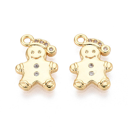 Подвески из латуни с прозрачным фианитом, очаровательные пряничные человечки, без никеля 