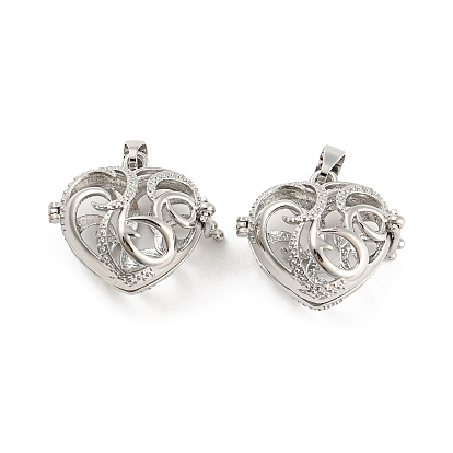 Rack Plating Brass Cage Pendants, Heart Cage Charms, Long-Lasting Plated, Cadmium Free & Lead Free