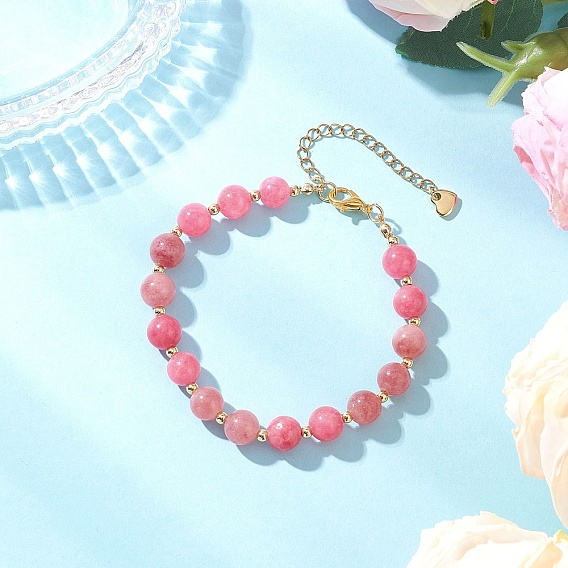 Браслеты из круглых бусин из натурального халцедона для женщин, с цинковым сплавом застежками омаров коготь